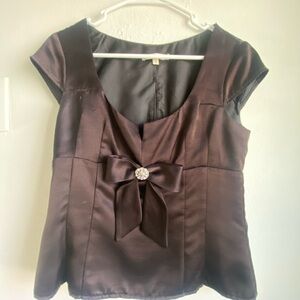 Elegant Black Satin Top with Bow Accent